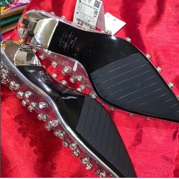 ZARA Kitten Heel Vinyl Shoes with Rhinestone Jewels LIMITED EDITION BNWT - Picture 6 of 6